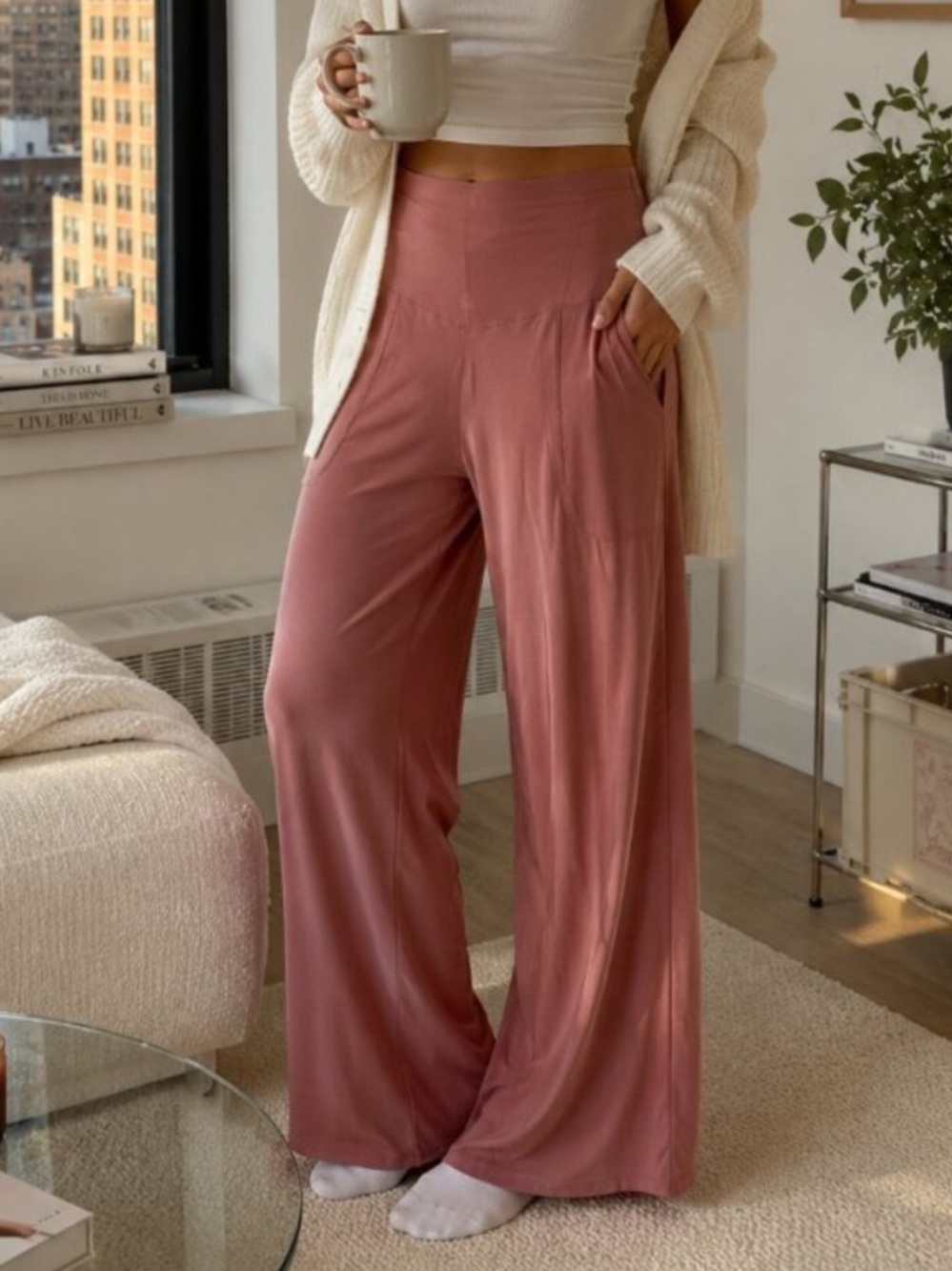 Offline by Aerie Real Me Xtra Hi-Rise Wide-Leg Dusty Rose Trouser/Legging